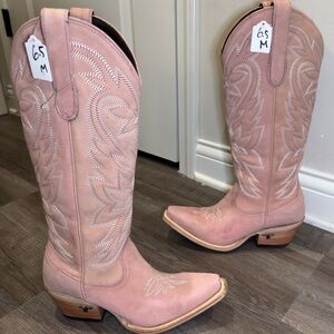 Lane X Marijka Smokeshow Western Cowboy Blush Suede Boots